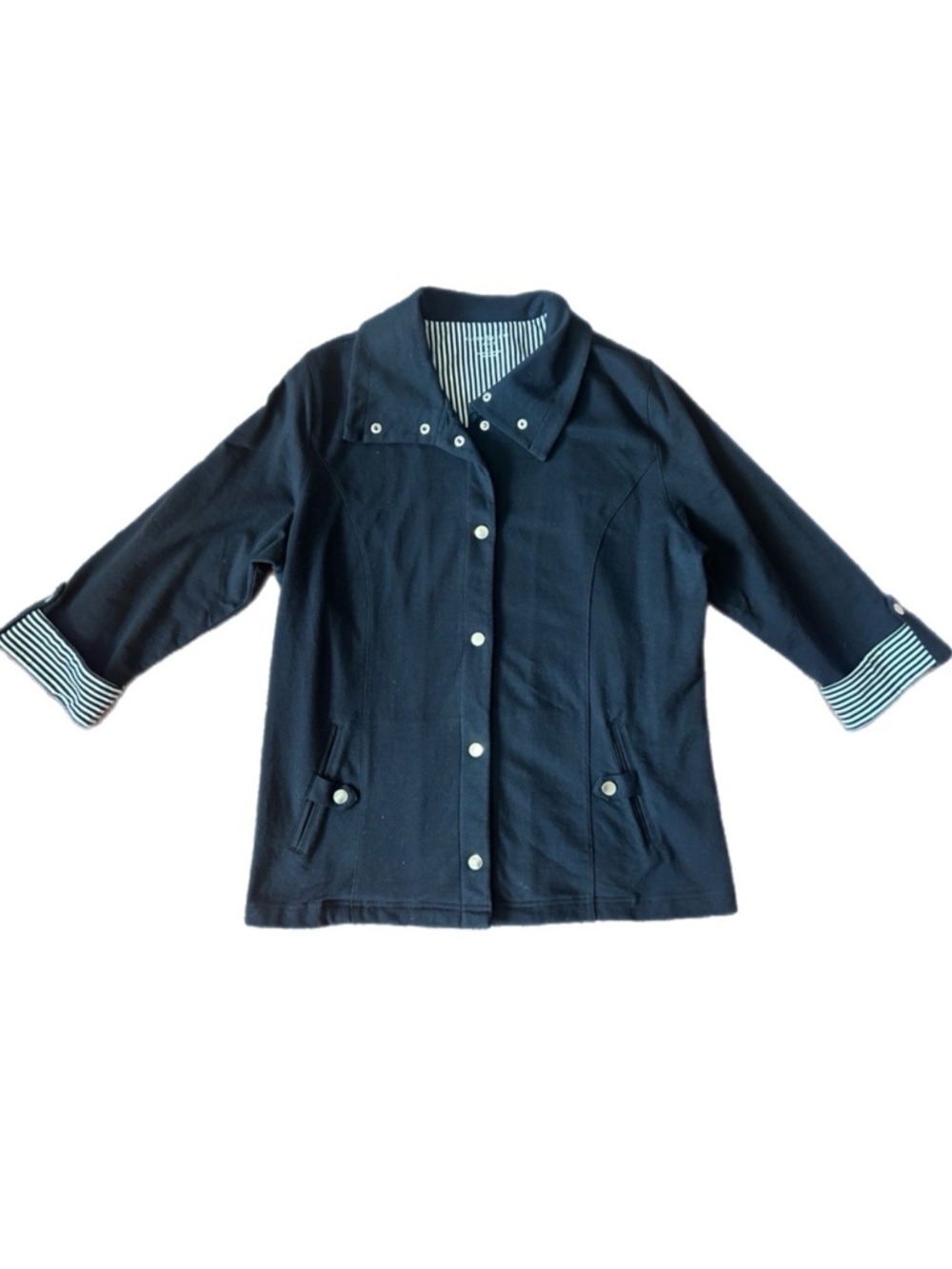 Karen Scott Women's Navy Striped Trim Button-Up Jacket